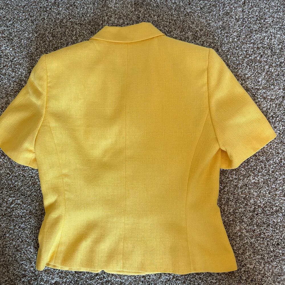Vintage Le Suit Sunshine Lemon Yellow Fitted Blazer Y2K Mod Short Sleeve Size 6 - Picture 10 of 14
